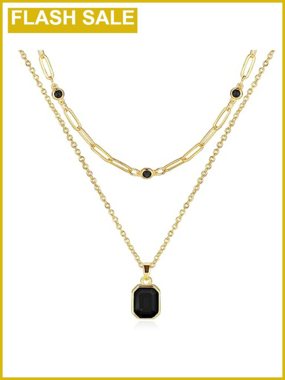 Gold Plated Layered Necklaces Crystal Paperclip Choker Emerald Jewelry